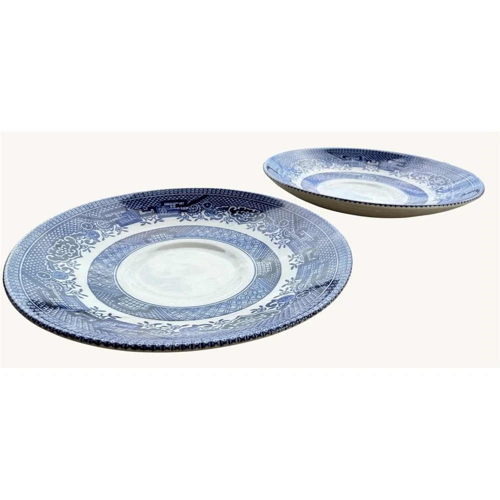Vintage Churchill Blue Willow Saucers Set of 2 Staffordshire England 5.5